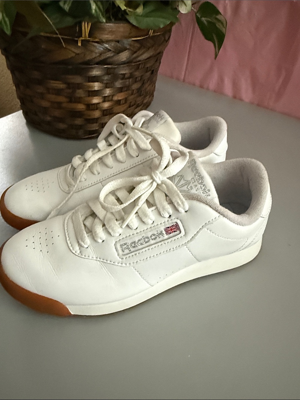 Reebok Kids White Leather Sneakers with Gum Toe Cap